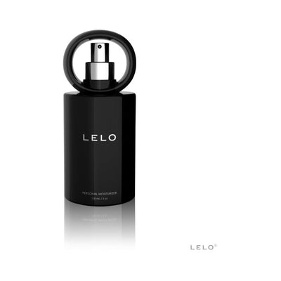 Black sleek bottle of Lelo Personal Moisturizer with circular pump dispenser and minimalist branding on white background.