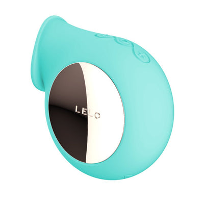 Lelo Sila Cruise sonic clitoral massager in aqua with smooth silicone body and reflective silver accent panel.