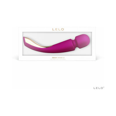 Lelo Smart Wand 2 Large in purple with gold accents displayed in white packaging for all-over body massage.