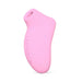 Compact pink silicone clitoral stimulator with ergonomic shape and three control buttons on the side.