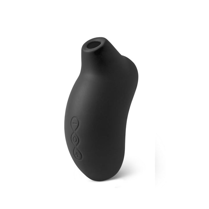 Black rechargeable Lelo Sona clitoral stimulator with ergonomic shape and three-button control panel.