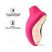 Pink and gold Lelo Sona Cruise clitoral stimulator with waterproof and USB rechargeable icons.