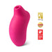 Bright pink Lelo Sona Cruise rechargeable clitoral stimulator with control buttons and award logos on white background.