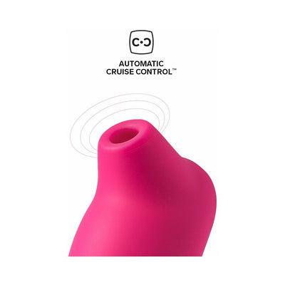 Close-up of pink Lelo Sona Cruise clitoral stimulator tip highlighting Automatic Cruise Control technology.