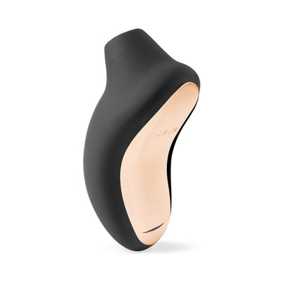 Lelo Sona Cruise rechargeable clitoral stimulator in black silicone with rose gold accent, sleek ergonomic design.