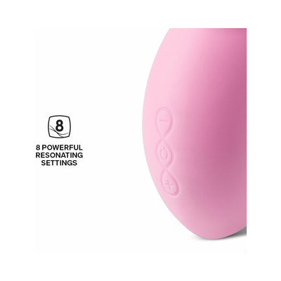 Close-up of pink Lelo Sona Cruise clitoral stimulator showing 8 resonating power settings buttons.