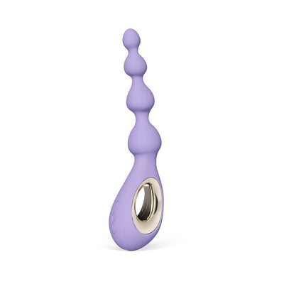 Lelo Soraya anal beads in lavender with ergonomic handle and smooth, graduated bead design for beginner-friendly pleasure.