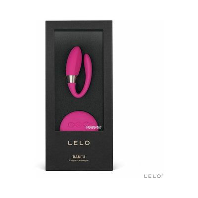 Lelo Tiani 2 couples massager in pink with wireless remote in black packaging box.