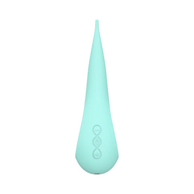 Aqua blue Lelo Tiani Harmony couples vibrator with smooth silicone finish and three control buttons on the base.