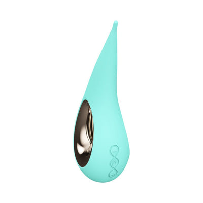 Aqua blue Lelo Tiani Harmony couples vibrator with a sleek curved design and control buttons on the side.