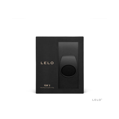 LELO Tor 2 vibrating couples’ ring in sleek black silicone displayed in elegant black packaging.