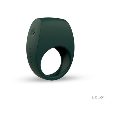Sleek dark green silicone vibrating couples’ ring with ergonomic design and discreet control buttons by LELO.