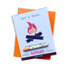 Let's Burnone Hitter Kard with campfire illustration, multicolored metal one-hitter pipe, and orange envelope.