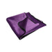 Folded purple waterproof microvelvet throw with black trim designed for travel and easy cleanup.