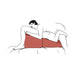 Illustration of two people using a plum-colored Liberator Flip Ramp pillow for support in an intimate position on a bed.
