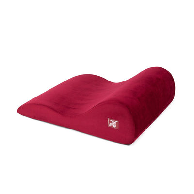 Liberator Hipster Merlot sex pillow with contoured curves and plush micro-velvish cover in deep red color.