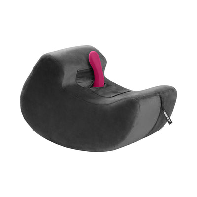 Black Liberator Pulse Toy Mount with ergonomic curves and dual pockets, shown with a pink insertable toy.