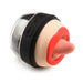 Compact clitoral stimulator with red lips and textured pink tongue, featuring black and silver accents.