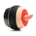 Compact clitoral stimulator with red lips and soft pink tongue, featuring black base and control buttons.