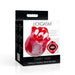 Lickgasm Sweet Kiss rose-shaped clitoral stimulator in red and white silicone with packaging showing product features.