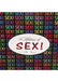 Colorful repeating text "SEX!" on black background with white oval in center reading "A Lifetime of SEX! The Game"