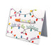 Holiday greeting card with colorful string lights design and a festive one hitter pipe attached, reading light up the holidays.