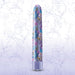 Slim 7-inch rechargeable vibrator in blue with floral and leaf pattern design on a matching floral background.