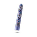 Slimline blue vibrator with floral pattern and rounded tip, featuring a smooth finish and a solid base.