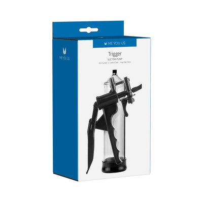 Packaging box of Me You Us Linx Trigger Pump with clear cylinder and black trigger handle design.