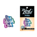 Live Laugh Cum enamel lapel pin with iridescent rainbow finish on Wood Rocket branded backing card.