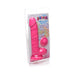 Pink silicone dildo with balls in clear retail packaging, featuring a suction cup base and textured shaft.