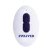 White oval remote control with dark purple buttons and Evolved logo for Lord Of The Wings Purple vibrator