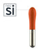 Compact orange silicone vibrator with textured swirl design and metallic silver base.