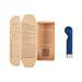 Blue Love Not War Kama Head G-spot massager with eco-friendly cardboard packaging and usage instructions displayed.