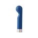 Blue Love Not War Kama Head G-spot massager with curved design and silver base on white background.