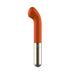 Orange silicone G-spot massager with a curved head and silver base from Love Not War.