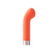 Orange silicone G-spot massager with curved head and silver base, designed for precise stimulation.