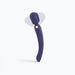 Midnight indigo wand stimulator with curved handle and textured flat head on white background.