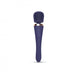 Midnight indigo wand stimulator with textured flat head and rose gold accent, sleek ergonomic design.