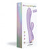 Packaging box of Bunny & Clyde dual stimulator in lavender with ergonomic design and control buttons shown on front.