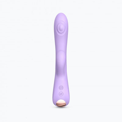 Sleek lavender dual stimulator with ergonomic design, textured tips, and control buttons on the handle for customizable pleasure.