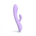 Lavender dual stimulator with ergonomic curved design and separate clitoral arm, made of smooth silicone.