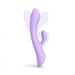 Lavender dual stimulator with ergonomic design and separate clitoral and vaginal arms, shown with motion effect wings.