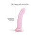 Pink curved dildo with multicolored star glitter and suction base, 14.8 cm insertable length, soft silicone texture.