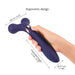 Hand holding navy blue Love To Love Fireball dual-ended silicone massager with ergonomic design and size measurements shown