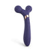 Purple dual-ended silicone body massager and vibrator with textured massage rollers and control buttons.