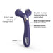 Purple dual-ended silicone body massager and vibrator with independent controls and vibrating massage rollers.