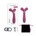 Rechargeable dual-ended silicone body massager and vibrator with USB cable, storage pouch, and user manual.