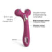 Dual-ended purple silicone body massager and vibrator with independent double motor controls and vibrating massage rollers.