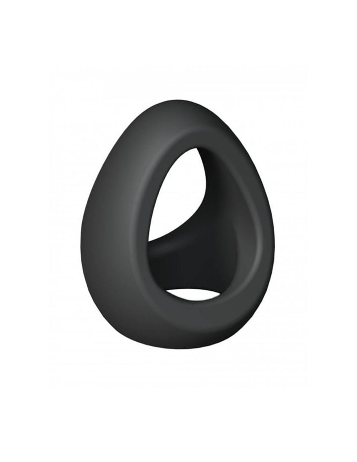 Black double cockring made of smooth liquid silicone with a flexible, ergonomic design.